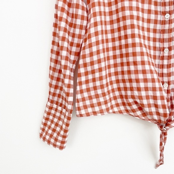 J. Crew Red Gingham Plaid Tie Front Button Down Shirt Size 4 - Picture 5 of 13